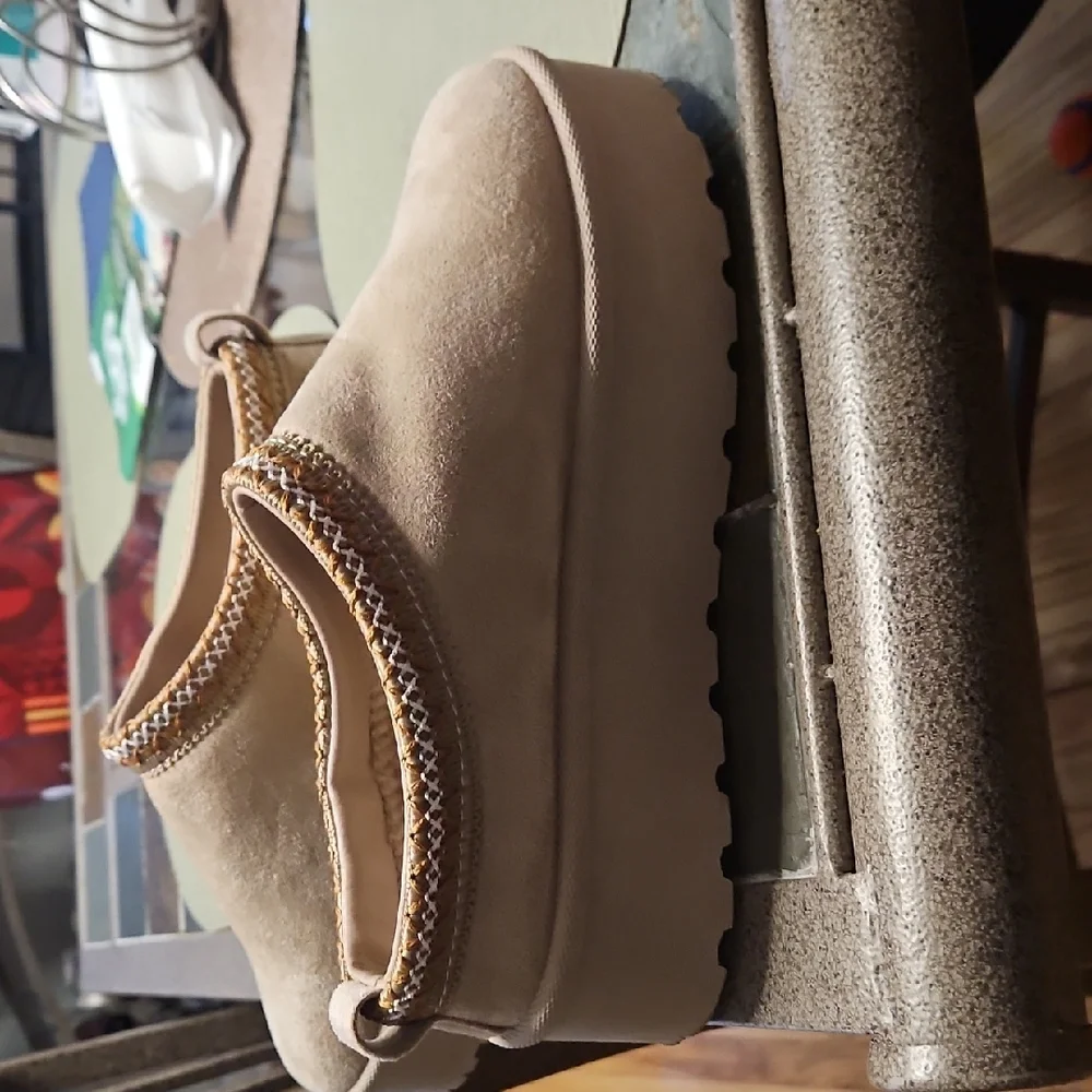 Mudd Tan Suede Slip-On Loafers with Braided Trim - Picture 4 of 4